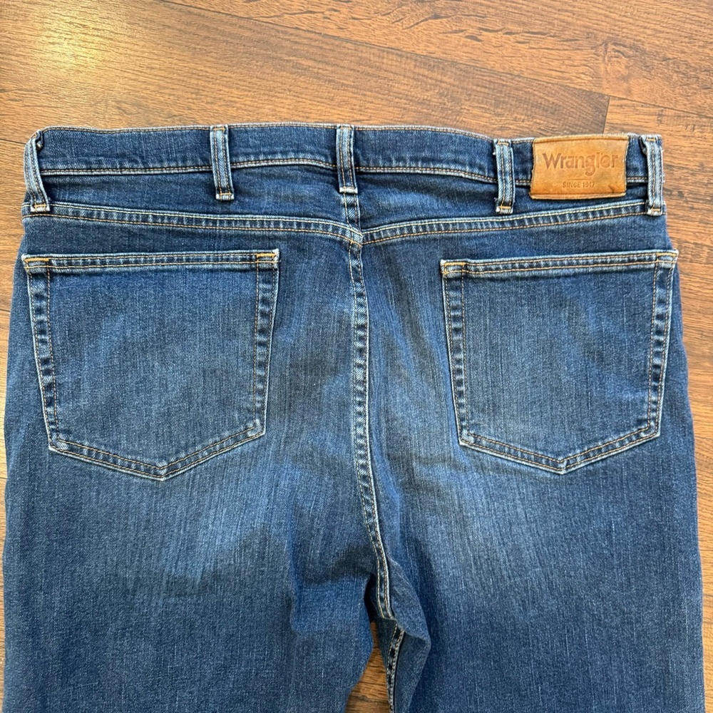 Wrangler Men's Blue Denim Jeans Straight Regular Fit Cotton Button Zip 38X34 - Picture 9 of 10